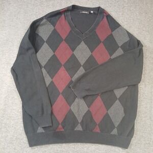 Claiborne Men's 2XLT‎ Black Argyle Long Sleeve Pullover Sweater XL 100% Cotton